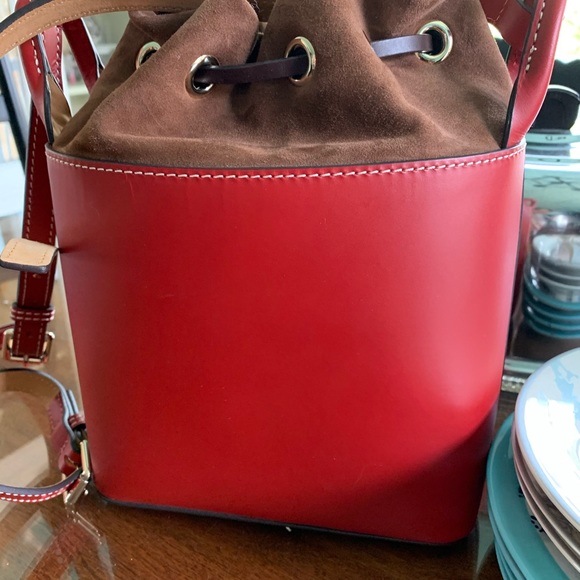 Dooney & Bourke Red Leather/Brown Suede Bag - Picture 3 of 8